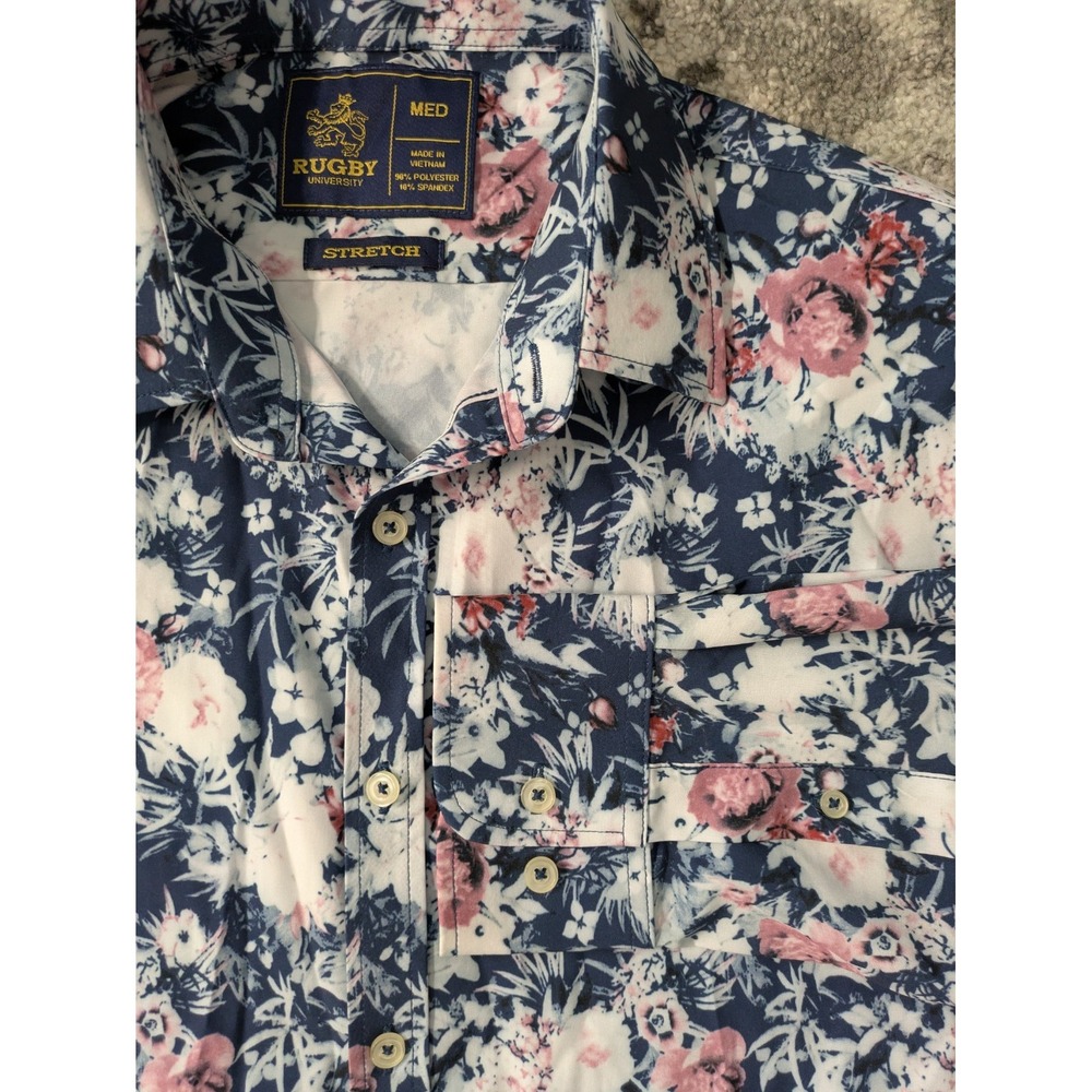 Rugby University  Mens Shirt Hawaii Floral Button Down Long‎ Sleeve Sz-M